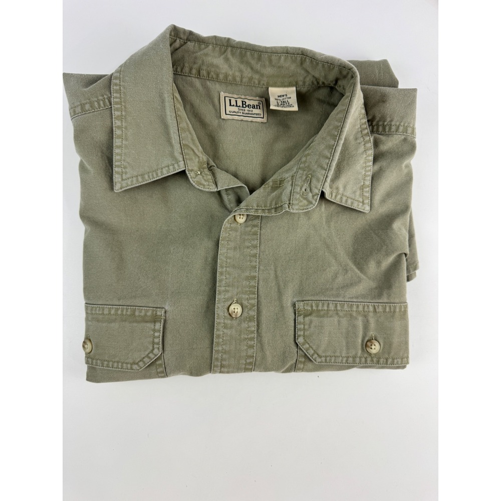 LL Bean Mens Large Tall Short Sleeve Button Down Utility Shirt Sage Green VTG - Picture 10 of 10